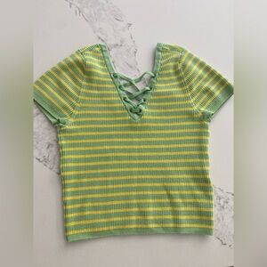 BDG Hurley lace up short sleeve Green and Yellow Striped Tank Top XS Funky